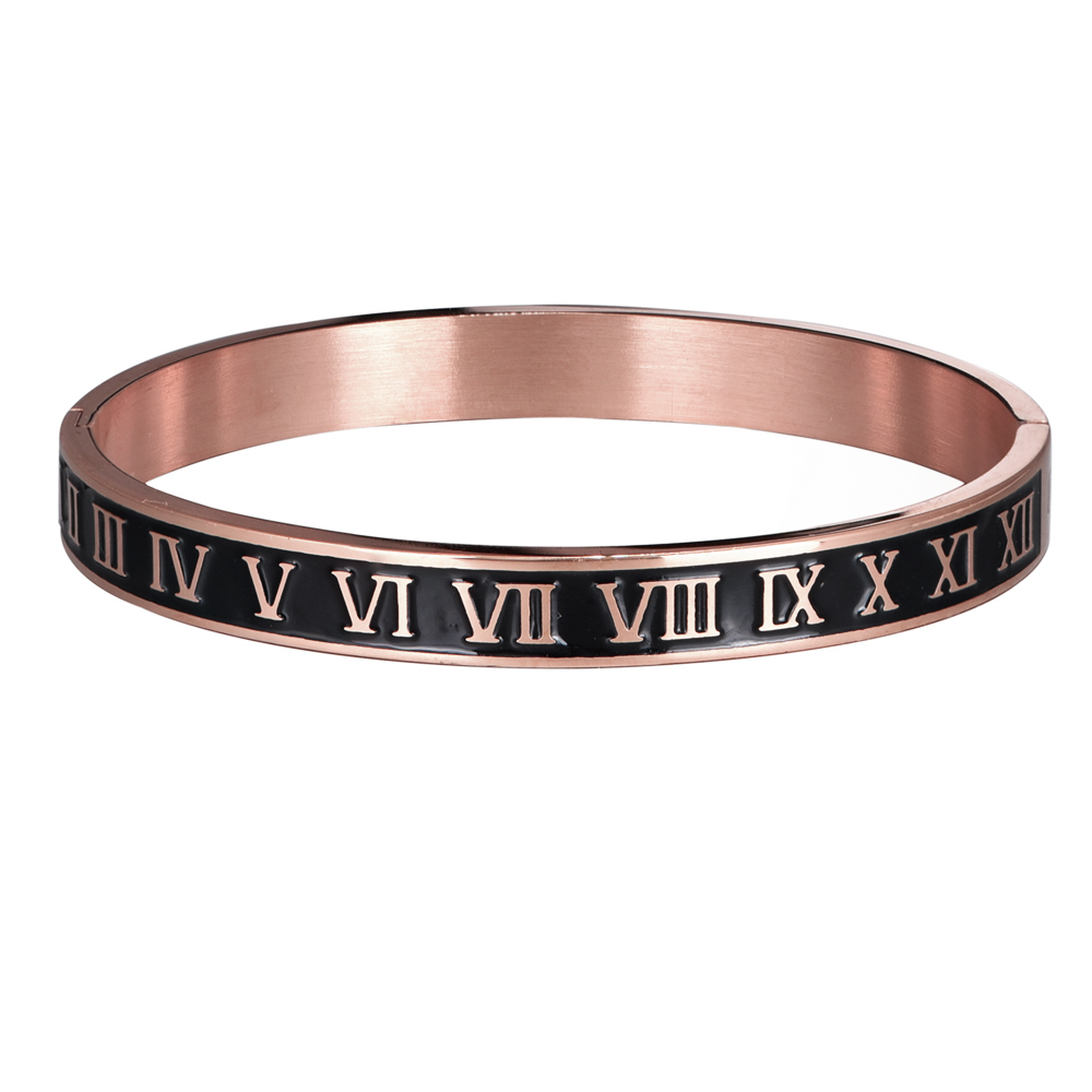 Cuff Bracelet Bangle Stainless Steel Bracelet Enamel Carving Roman Numeral Couple Roman Bangle For Men Women Jewelry: Rhodium Plated