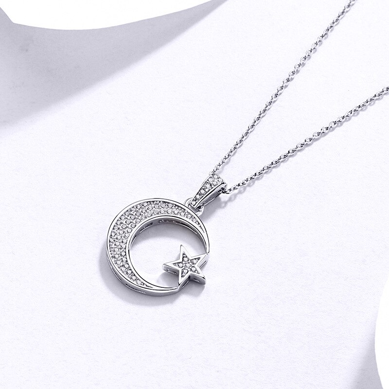 Sodrov collana con ciondolo a forma di luna e stella in argento Sterling 925 per gioielli da donna in argento