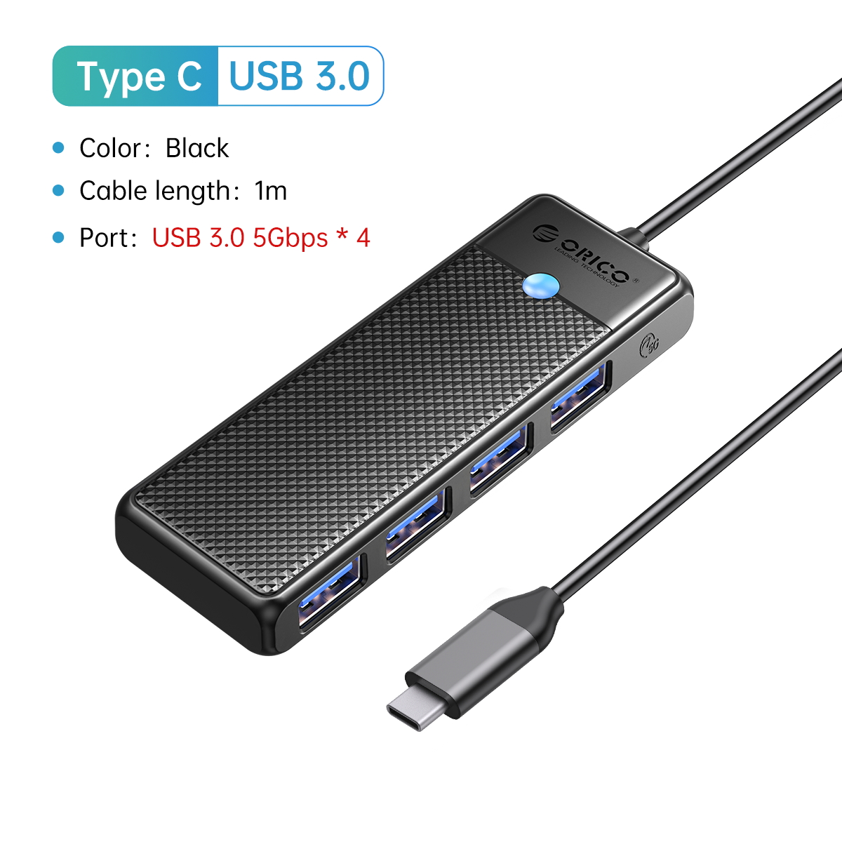 ORICO Concentrador tipo C concentrador USB 3.0 divisor de 4 puertos adaptador de concentrador USB base de expansión adaptador OTG ultrafino para PC accesorios de computadora