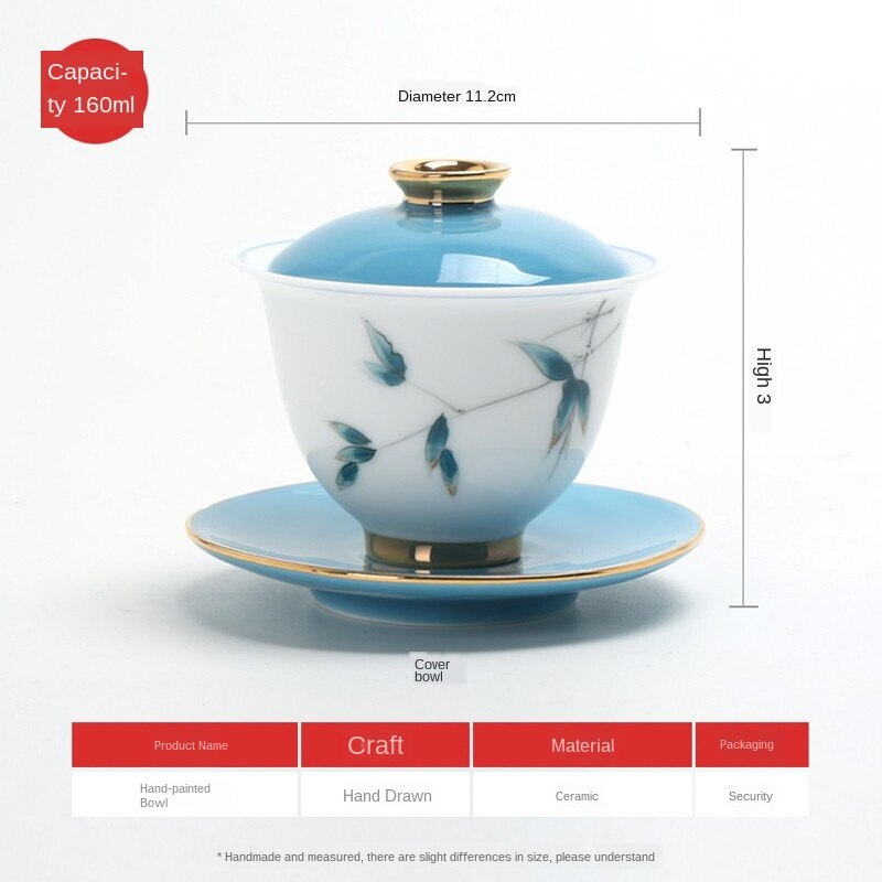Taza De cerámica para té Gai Wan Cha pintada a mano, tetera De té Kung Fu, tazón Sancai De porcelana De cáscara De huevo, Sopera De CeramicaGaiwan