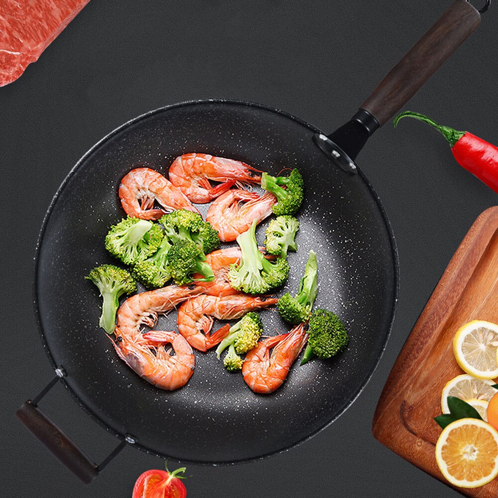 Nonstick stekpanna metall stekpanna med trähandtag köksredskap köksredskap
