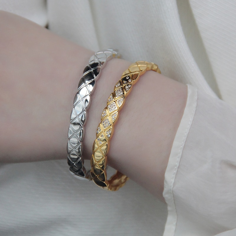 Ouro rosa pulseira de corte de moda grão cor de ouro rosa/cor prata/cor do ouro pulseira de aço inoxidável