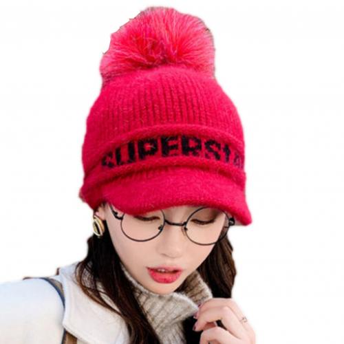 Warme gebreide muts dames winter warme muts dames dames herfst winter warme letter bedrukte gebreide muts mutsen met klep: Rood