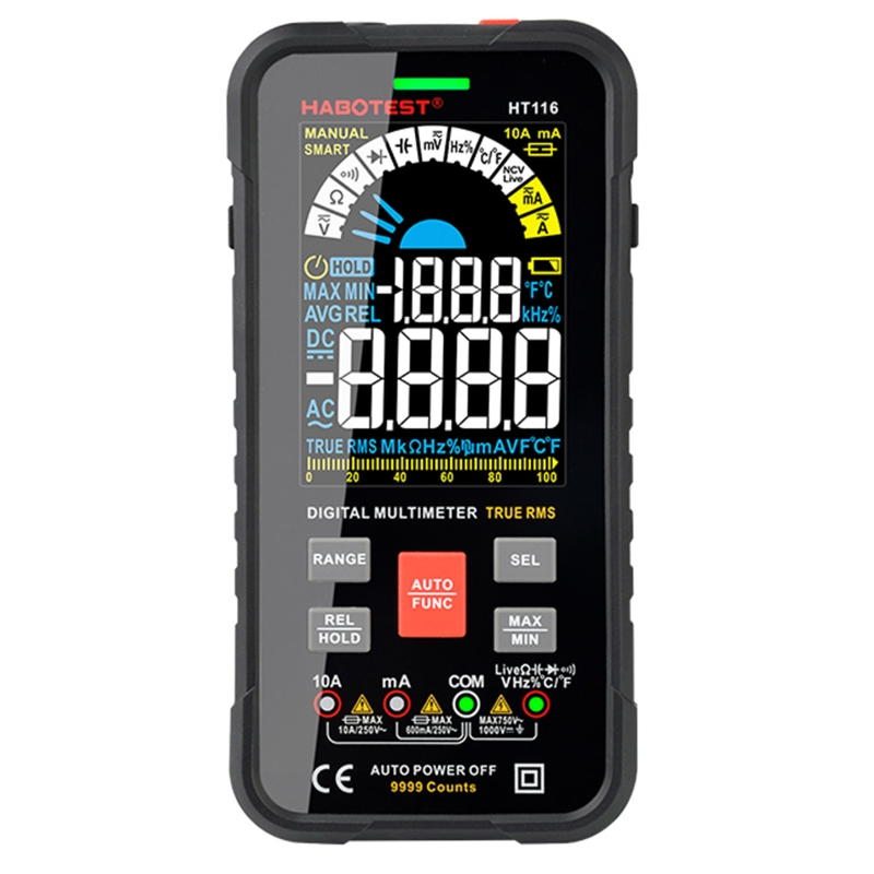 Digital Multimeter Voltmeter Smart Electrical Tester Measures Voltage Current Resistance Continuity Duty-Cycle Capacitan