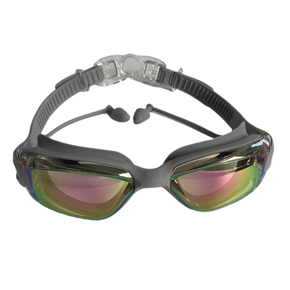 Zwembril Zwemmen Bril W/Oordopjes Neusklem Galvaniseren Waterdicht Wide Vision Swim Eyewear Очки Для Плавания Adluts: Grey