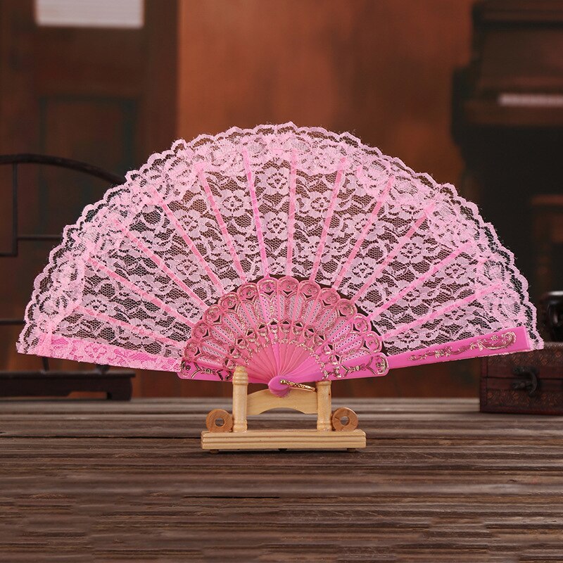 Bloem Patroon Kant Hand Fan Party Bruiloft Prom Hand Fans Folding Dance Fan Vrouwen Meisje Fotografie Prestaties Prop Home Decor: Pink