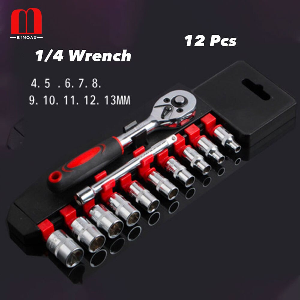 12 pièces 1/4 "clé à douille à cliquet Kit outil de réparation universel multi-fonction 8-32mm clé à cliquet réversible à dégagement rapide à domicile H