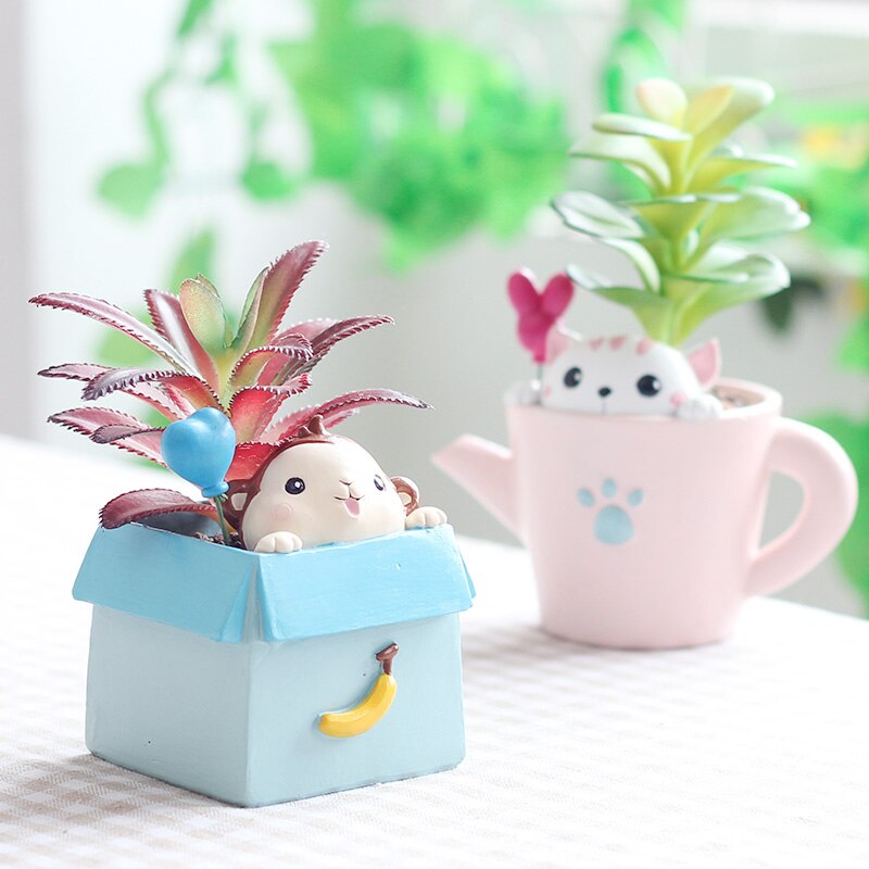 ROOGO de dibujos animados de plantador animal zakka mano artesanía flor kawaii macetas planta suculenta maceta decoración hogar