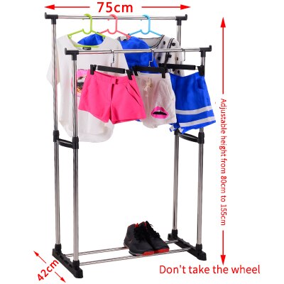 Double rod drying rack coat simple clothes retractable cool drying rack floor folding indoor balcony stainless steel double rod: simple 75