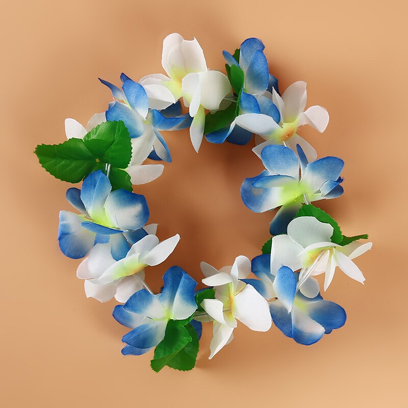 Hawaiian Hula Flower Garland Set Lei Luau Hula Fancy Dress Beach Part Flower Garland Necklace Headband Bracelet Wristband 4pcs: Blue and white