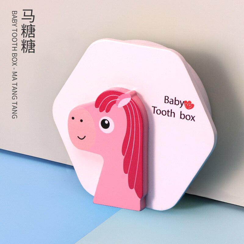 Holz Baby Zahn Kasten Organizer Englisch freundlicher Milch Zähne Lagerung Sammeln Nabelschnur Lanugo Sparen fallen Souvenir Baby Zubehör: Rosa Pferd