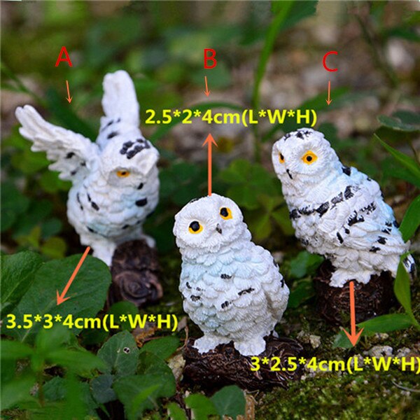 Figuritas de búhos de resina de 2 colores, decoración de jardín, figuritas en miniatura para exteriores, decoración del hogar de escritorio: D (3pcs)