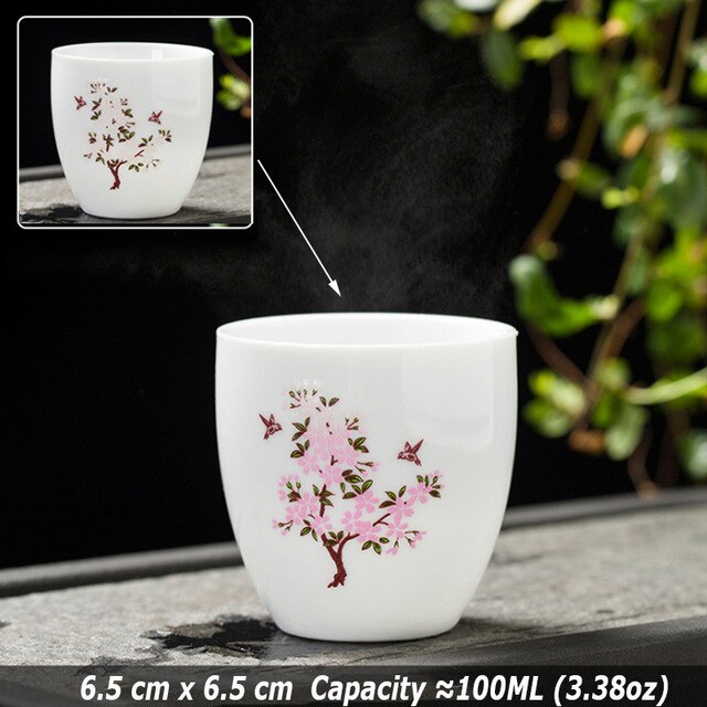 Japanese Magic Sakura Teacup Cold Temperature Discoloration Color Changing Tea Cup Flower Ceramic Kung Fu Tea Set: A