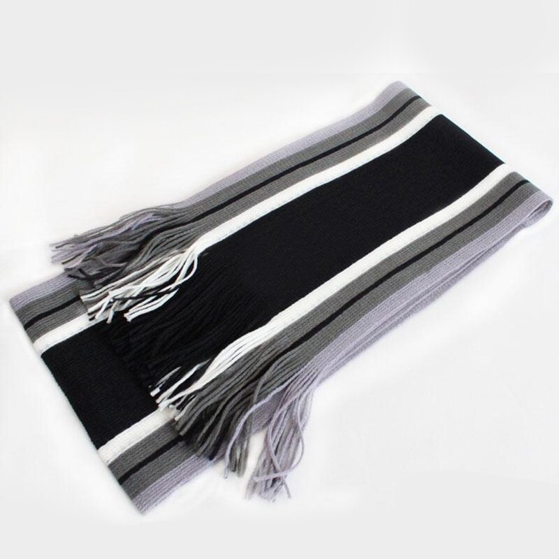 Winter Scarf Men Striped Cotton Scarf Male Brand Shawl Wrap Knit Cashmere Bufandas Long Tassel Scarf Men: Black