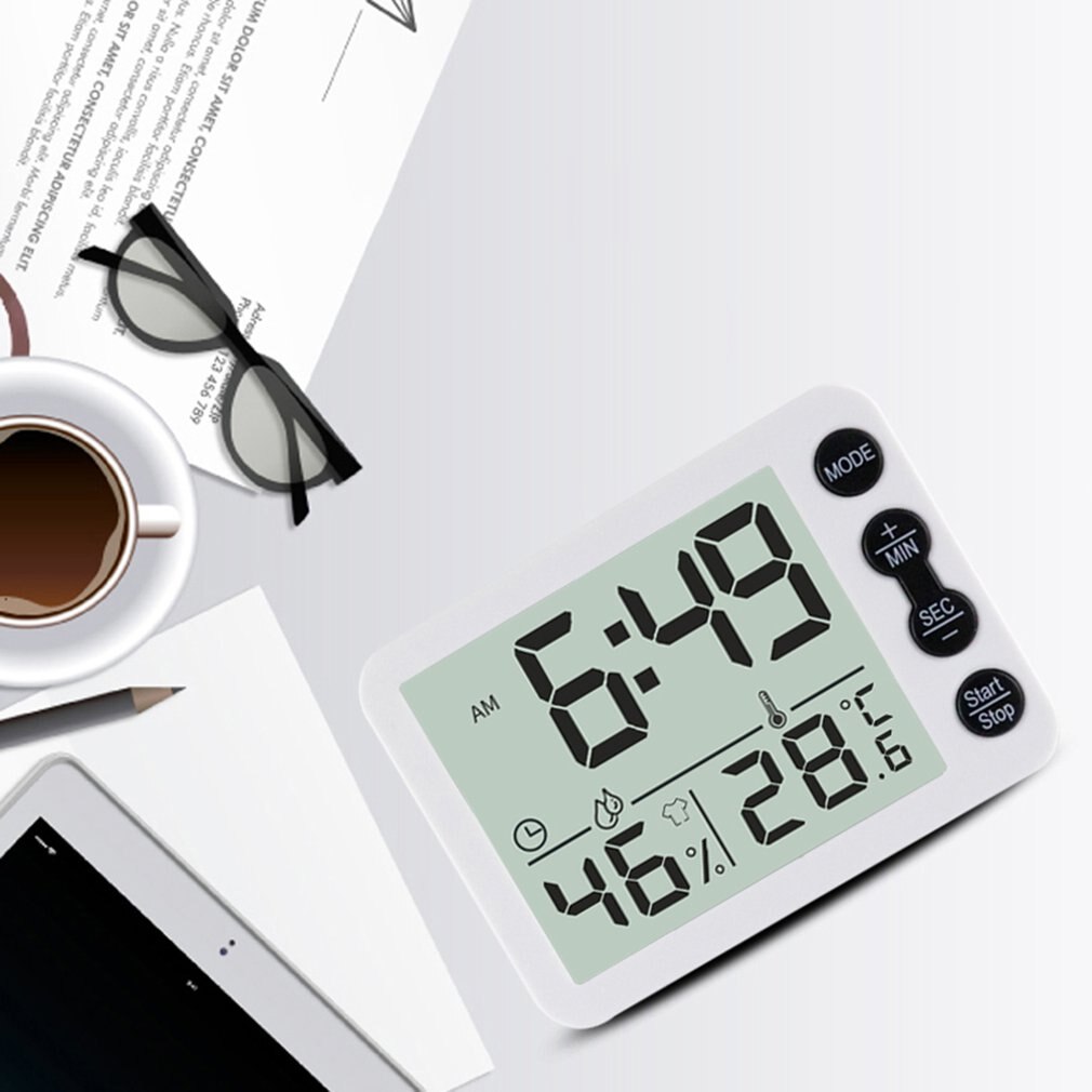 Compteur de température et d'humidité intérieur, grand écran, réveil, minuteur électronique de cuisine