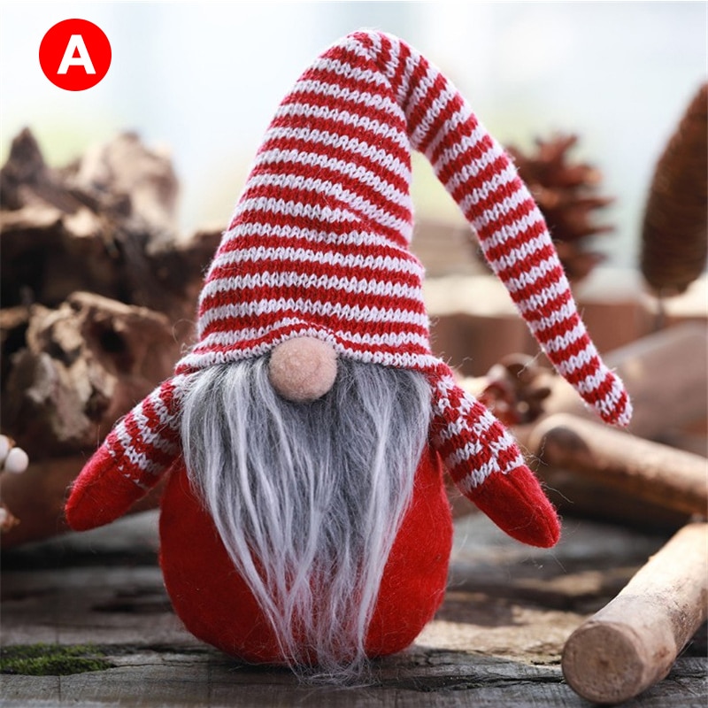 Sød ornament ansigtsløs dukke med langt skæg stribet hat julenissen ornament legetøj til festdekorationer: -en