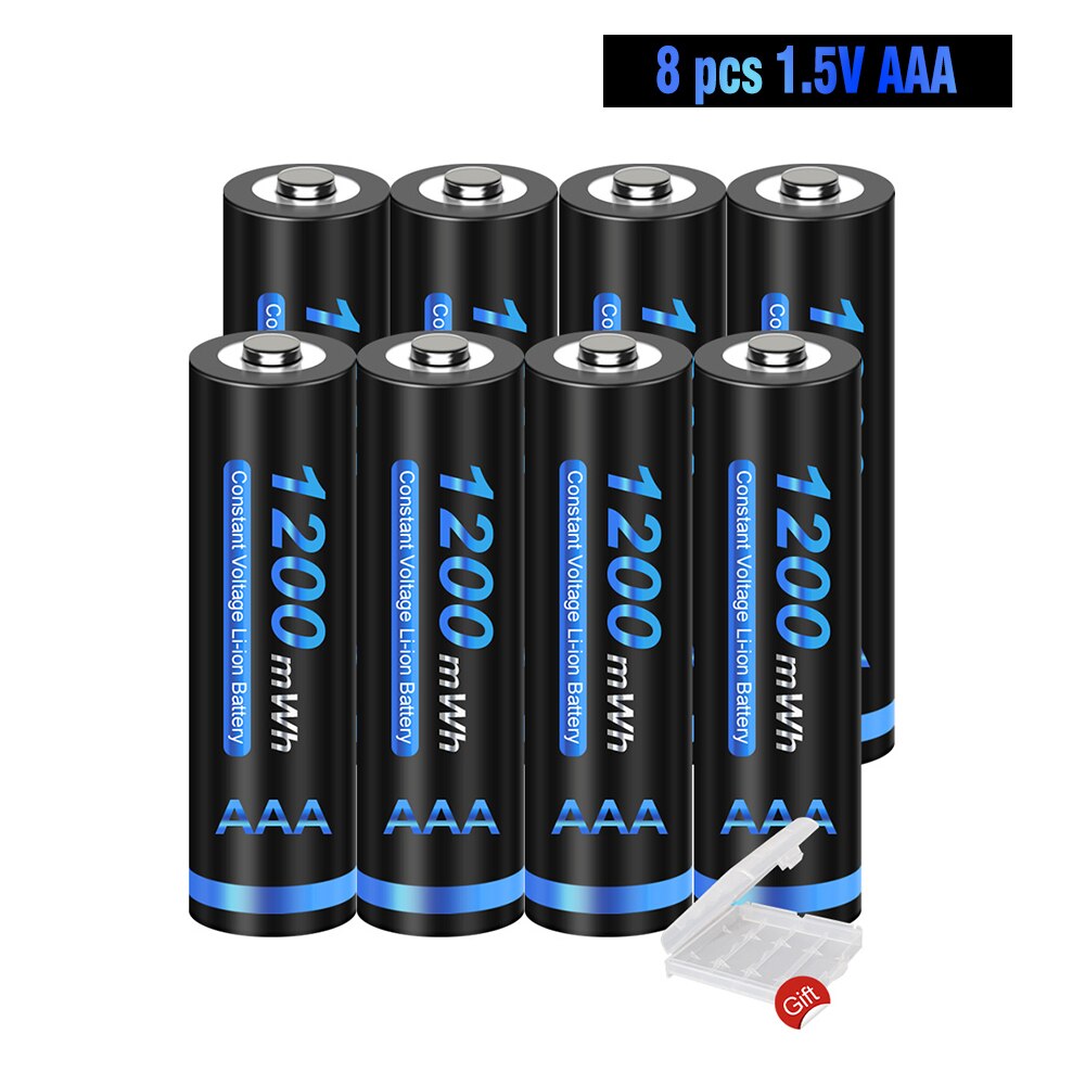 1.5V AAA Lithium Rechargeable Battery 1200mWh AAA 1.5V Li-ion li ion Battery For Remote control ,Wireless mouse aaa batteries: 8 PCS