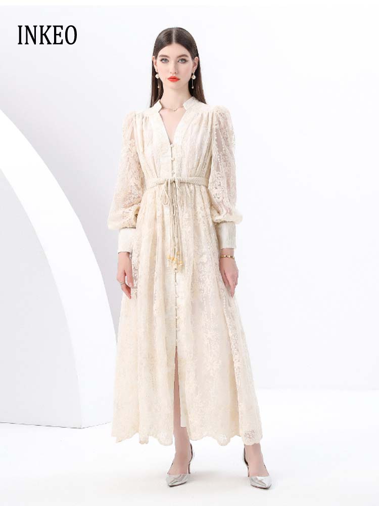 Addison® | Elegant Oversized V-Neck Dress For Women In Beige main image 0