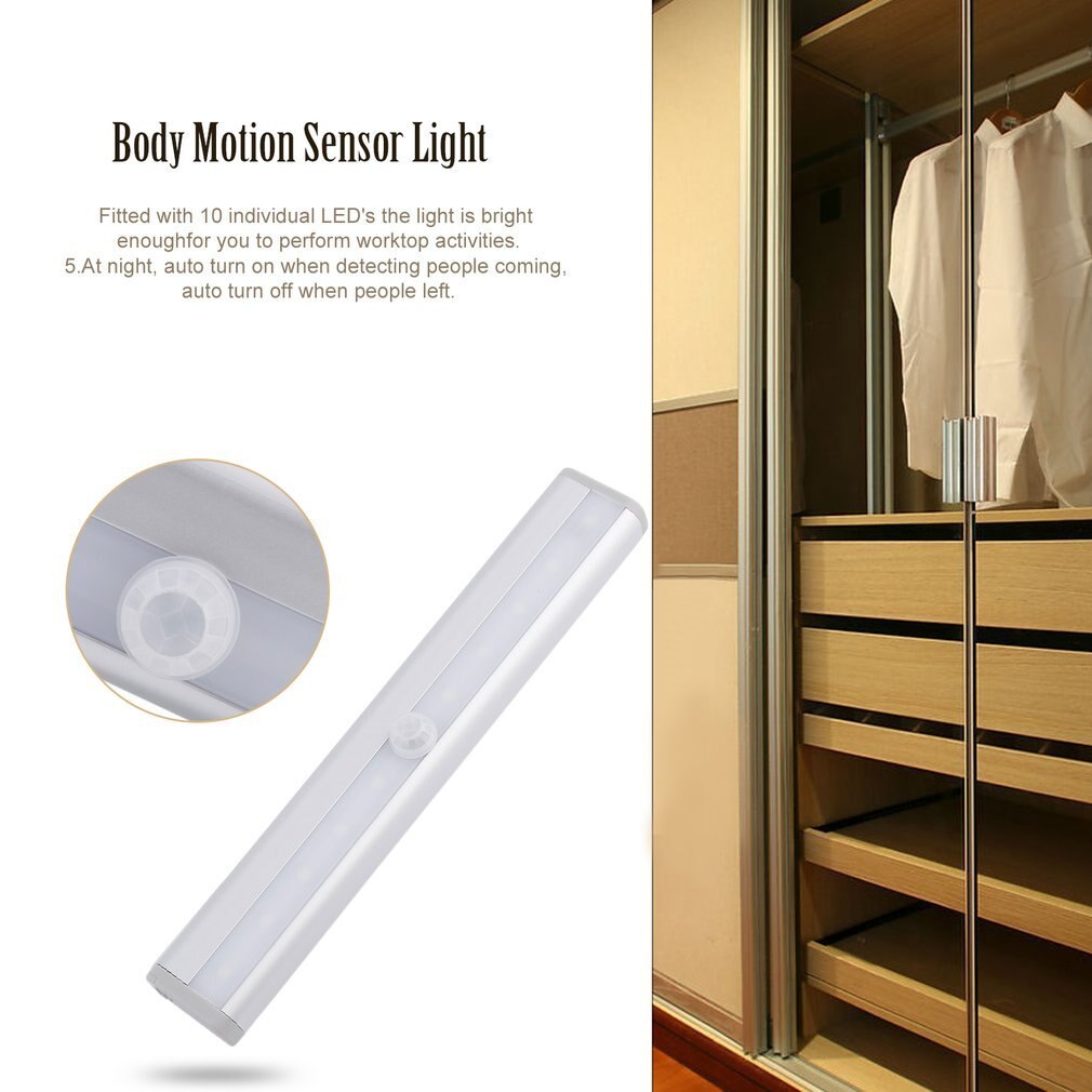 10 LED PIR Motion Sensor Closet Lamp LED Under Cabinet Light Auto On/Off For Kitchen Bedroom Wardrobe Lighting Night Lights