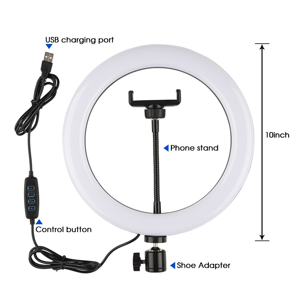 Fotografie Led Selfie Ring Licht 10 Inch Usb Dimbare Camera Telefoon Studio Ring Lamp Met Telefoon Houder Voor Make Video live