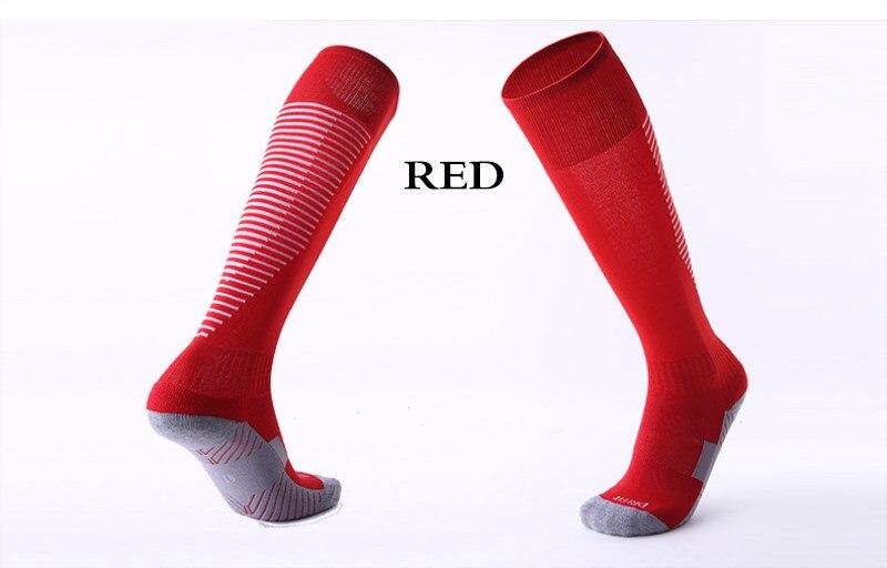 Adult Kids Sports Soccer Socks Color Stripe Long Stocking Knee High Football volleyball breathable Children Sock: red / for kids size