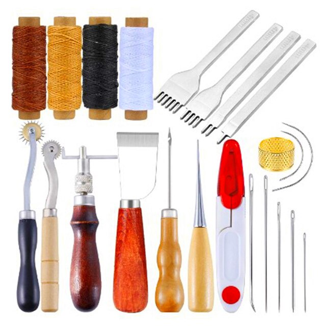 Leather Craft Tools Leather Sewing Kit Leathercraft Hand Tool Kits Stitching Punch Carving Tools Leather Sewing Tools For DIY