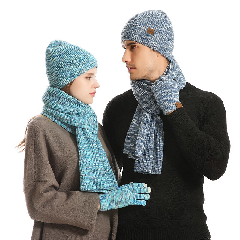 UNISEX Outdoor Sport3 PCS Insieme Lavorato A Maglia di Inverno Caldo Cappello di Lana + Sciarpa + Guanti di Tocco Dello Schermo