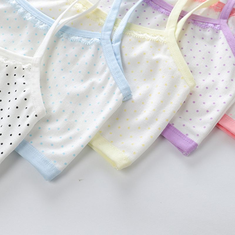 Puberty Girls Cotton Underwear Polka Dot Print Training Bra Lace Splice Bralette 24BE
