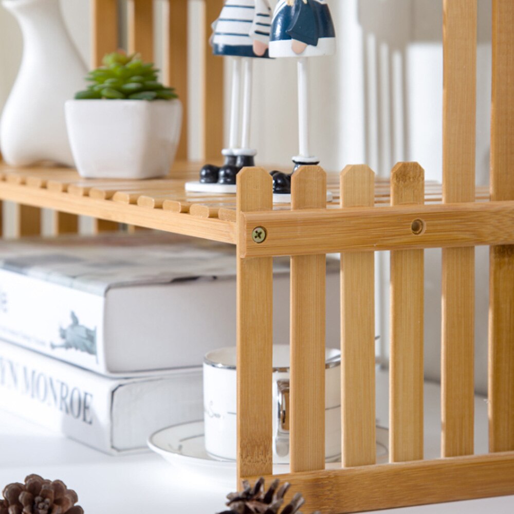 Two Tier Office Tabletop Storage Rack Bamboo Flower Planter Display Stand Plant Shelves Bonsai Decorative Storage Shelf For