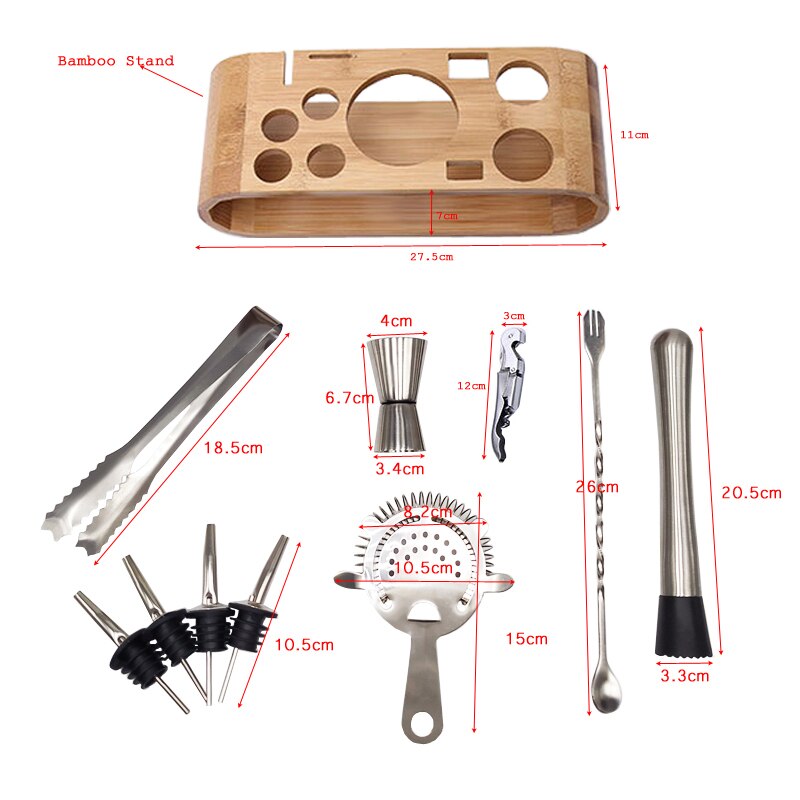 13 Stks/set Rvs Boston Cocktail Shaker Bar Wijn Mixer Set Barman Cocktail Hand Shaker Tool Kit Bar Tool Met houder