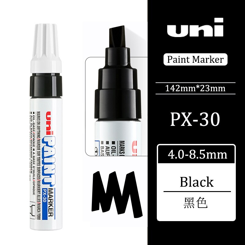 Marcador de pintura Uni japonés, PX-30 con 7 colores disponibles, 4mm-8,5mm, bolígrafo Extra grande, marcador oleoso, 1 ud.: Black