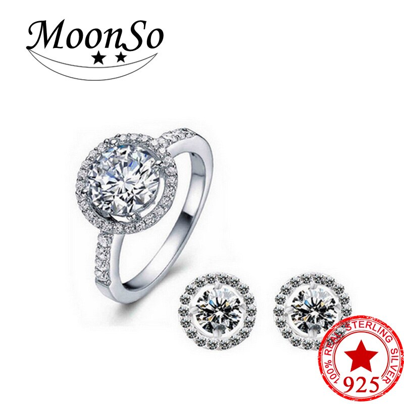Moonso Pietra DELLA CZ Aggancio di Cerimonia Nuziale Nuziale Reale Argento 925 Genuino Simulato impostato di Gioielli per le donne LJ416S