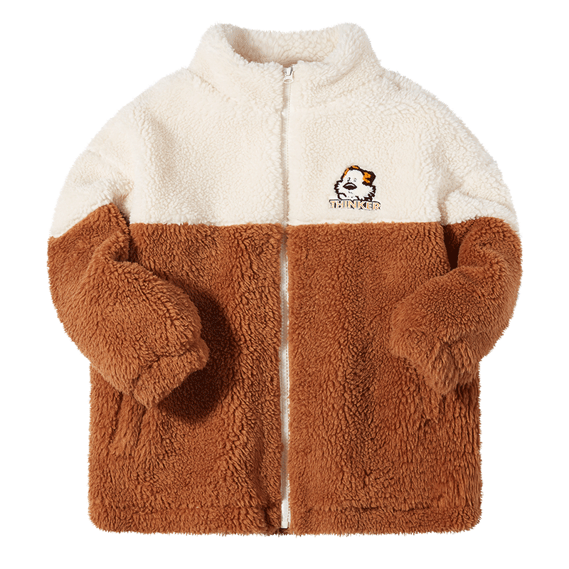 TON LION KIDS Boys Winter Coat, Warm Coat, High Collar Black and White Stitching Plush Coat, Boys&#39; Clothing: Chocolate / 120