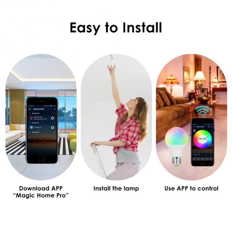 Wifi Smart LED Lamp E27 7W RGBCW Multi-color Dimbare LED Lamp Wake-Up Lights App control Compatibel Met Alexa Google Thuis