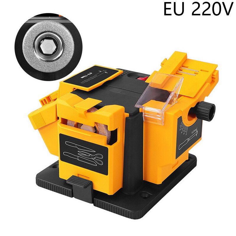 96W/65W 3 in1 Multifunction Knife Sharpener Electric Drill Sharpening Machine Kitchen Knife Sharper Grinding Sharpener US EU: Yellow EU A