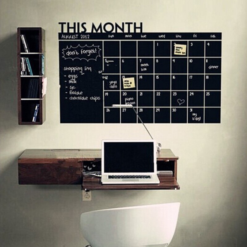 Home Wall Stickers Large Black Month Calendar Removable Chalk board for Planner Room DIY Board Office School Decals