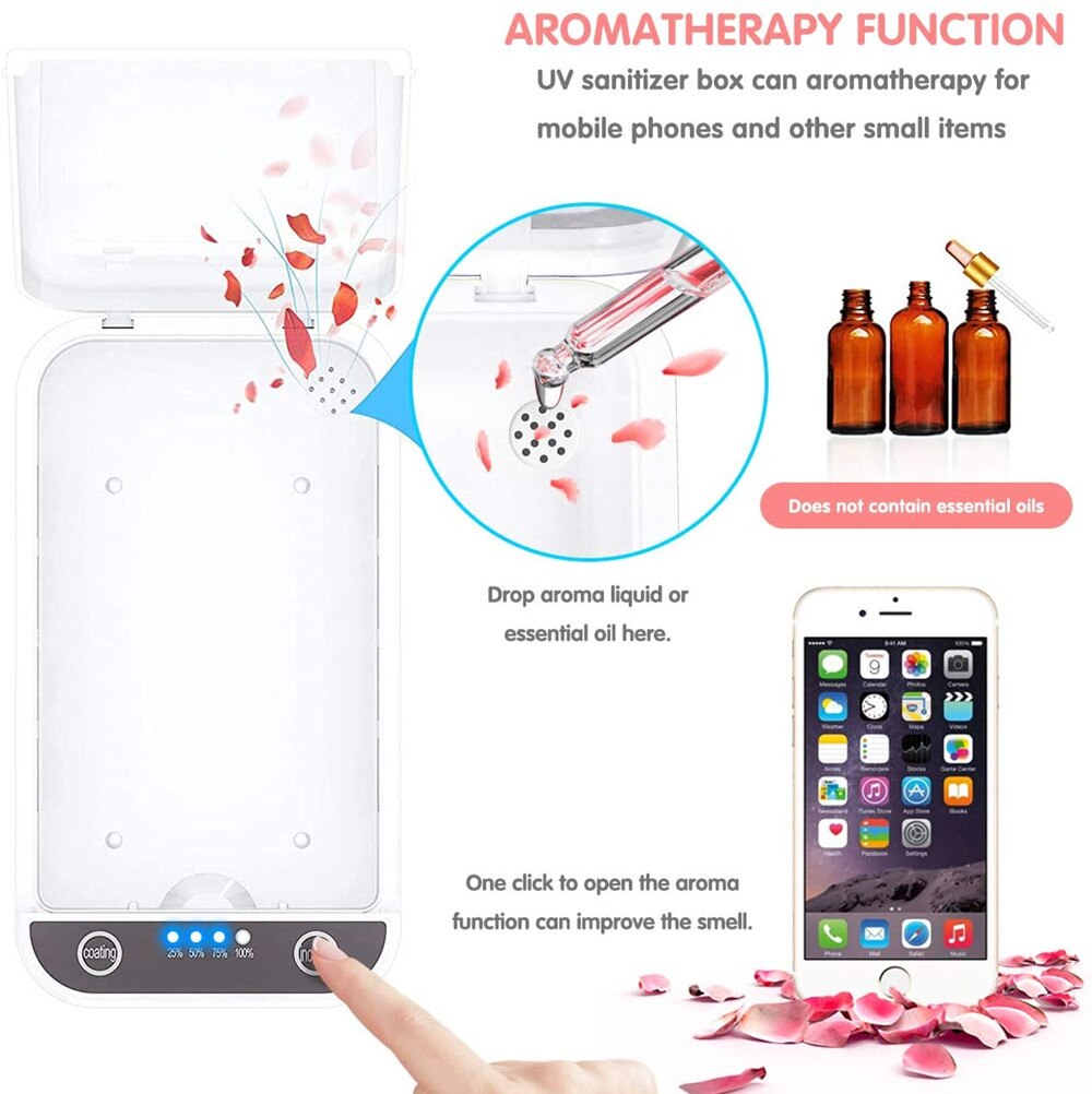 Smarttelefon uv lys desinfiseringsmiddel mobiltelefon sterilisatorboks rengjøringsmiddel aromaterapi funksjon desinfeksjonsmiddel til alle iphone android mobiler