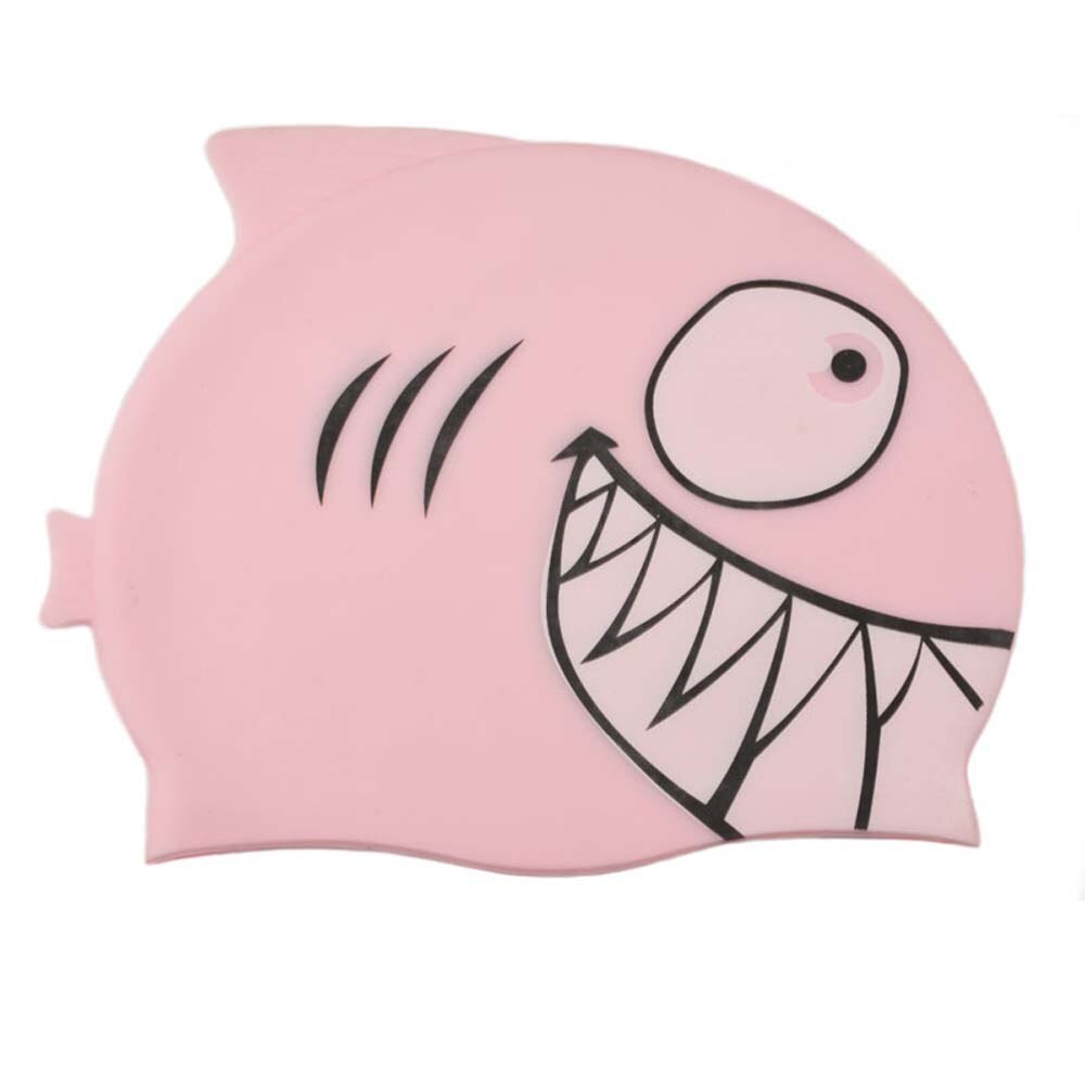 Gorro de natación con tiburón de dibujos animados para niños, gorro de piscina de silicona, impermeable, protege las orejas, equipo de natación para niños y niñas: pink