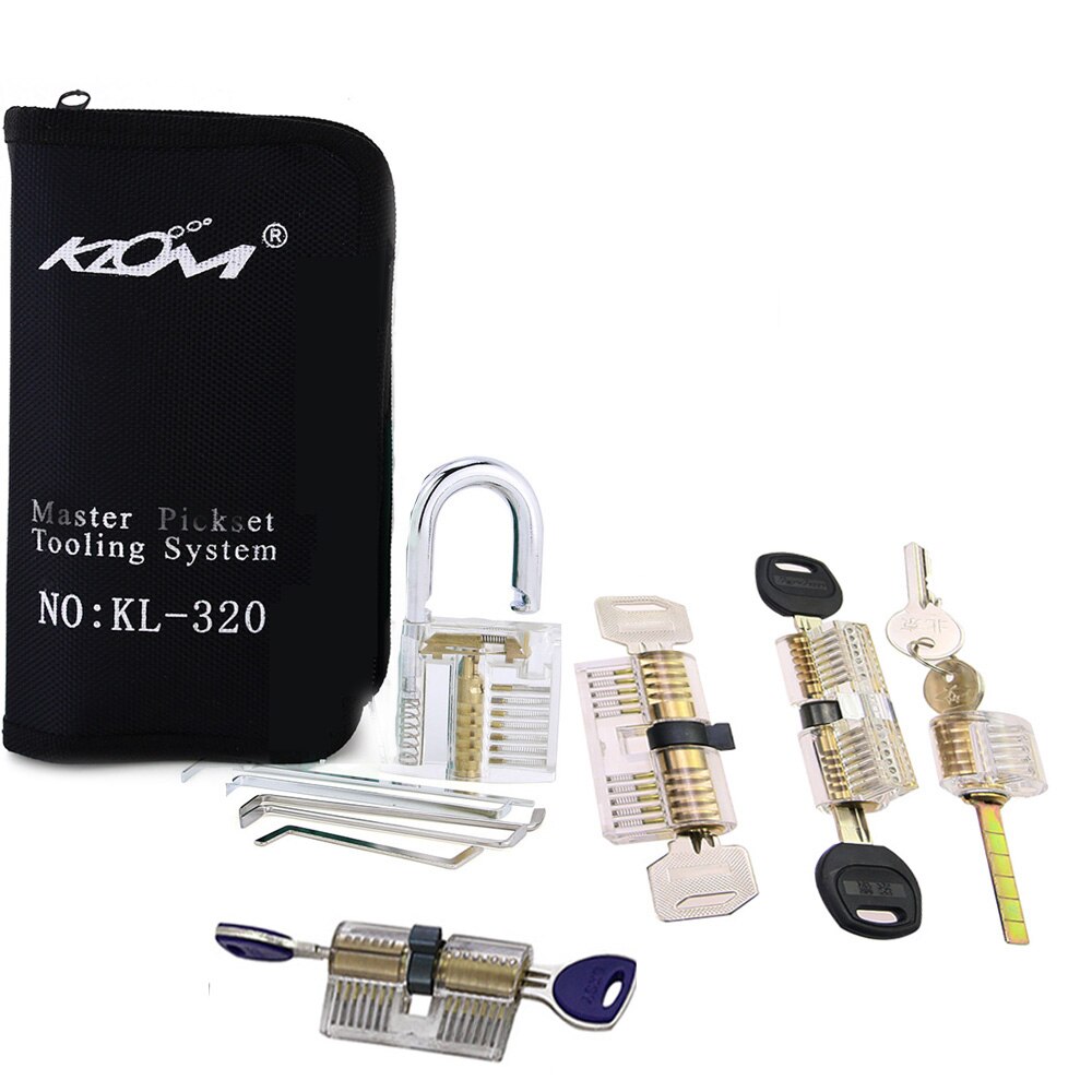 Klom 32pcs Lock Pickset Tools Remove Hand Tools with 9pcs Transparent Practice Lock Opener Kit Locksmith Training
