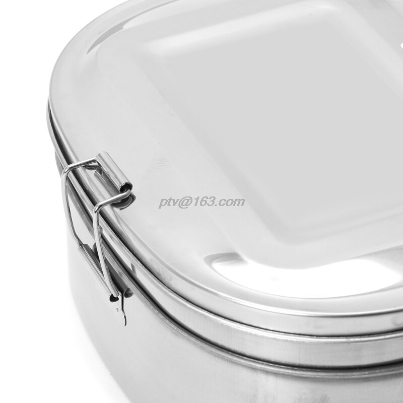 Stainless Steel Square Lunch Box Bento Food Picnic Container Travel 1/2 Layer