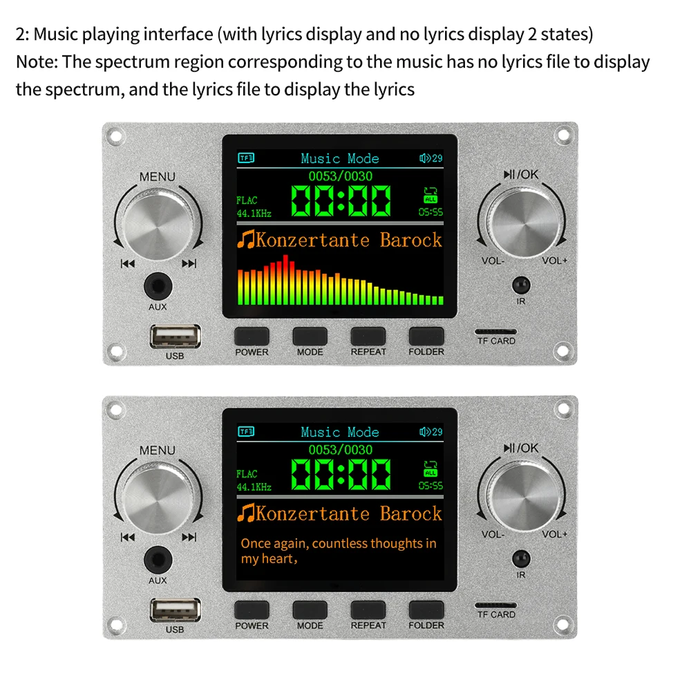 Bluetooth 5.3 2.8 Polegada tft cor lcd lossless mp3 placa decodificadora áudio estéreo flac wav ape decodificação usb tf para amplificador carro