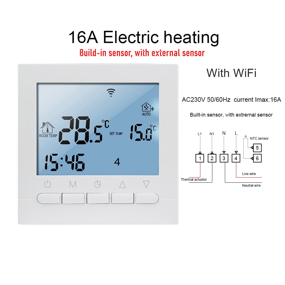 Wifi lattialämmitys termostaatti lämpötilansäädin säädin 220v 16a/3a lcd kosketusnäyttö ohjelmoitava sininen taustavalo sähköinen: 16a sähkölämmitys