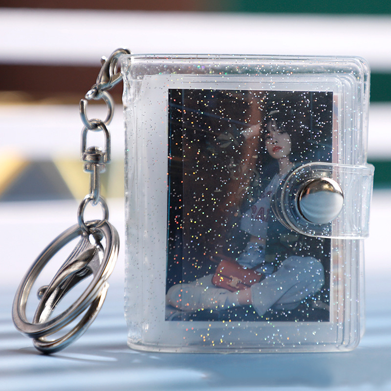 Mini livre de collecte de Photos de dessin animé, petit Album Photo de 2 pouces, pendentif en PVC, porte-carte décoratif mignon avec porte-clés imprimé ours: Noir naturel