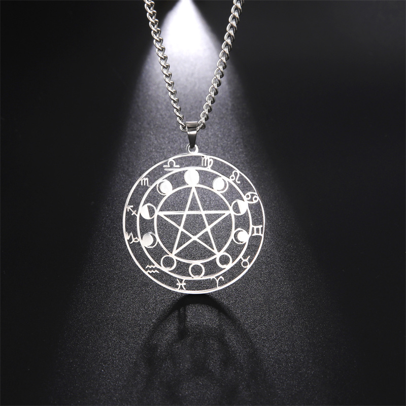 Wicca Pentagram Heks Ketting Roestvrij Staal Mannen Kettingen Amulet Voor Oneindig Heidense Religieuze Symbool Sieraden Kraag Hombre: Rood-Bruin