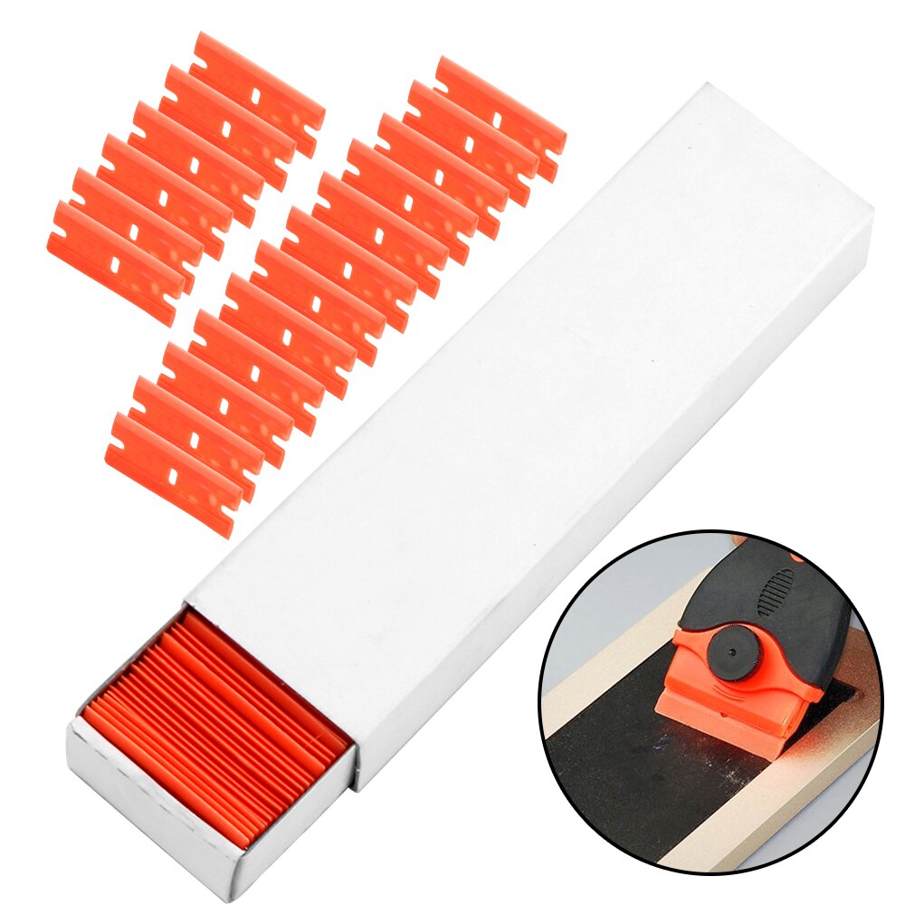 100 Pcs Double Edged Plastic Razor Blade Car Wrap Sticker Squeegee Label Clean Razor Glue Remover Window Glass Clean Scraper