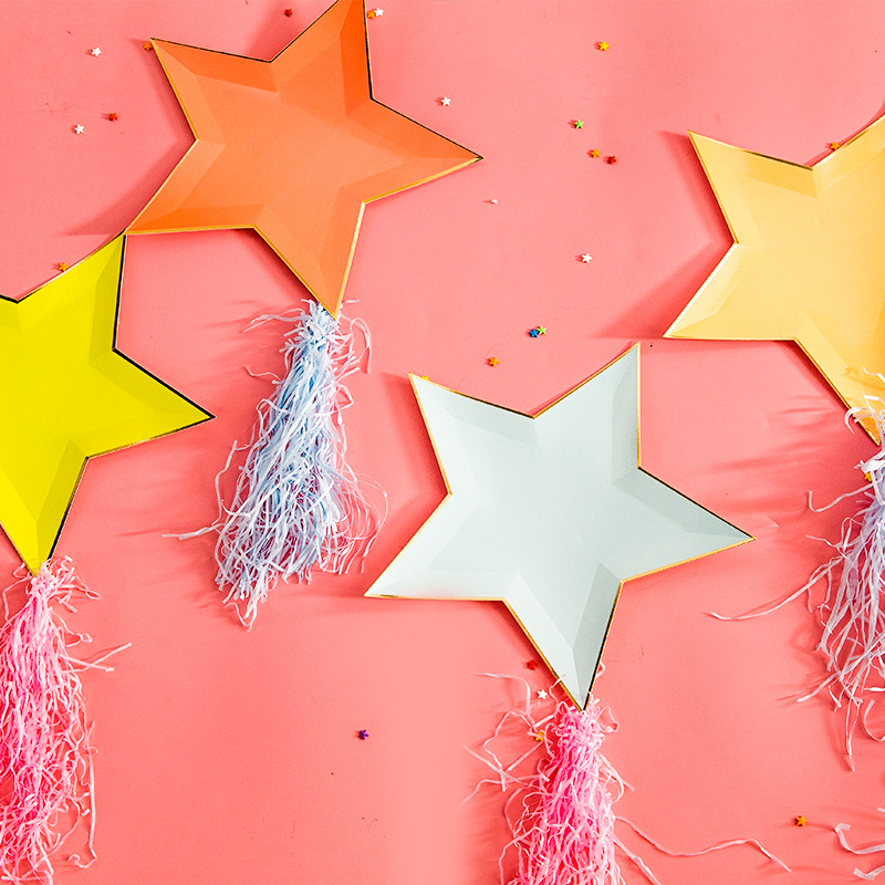 Wegwerp Servies Bruiloft Decoratie 8 Pcs/1 Pack Effen Kleur Vijfpuntige Ster Papier Lade Verjaardagsfeestje Decoraties kids