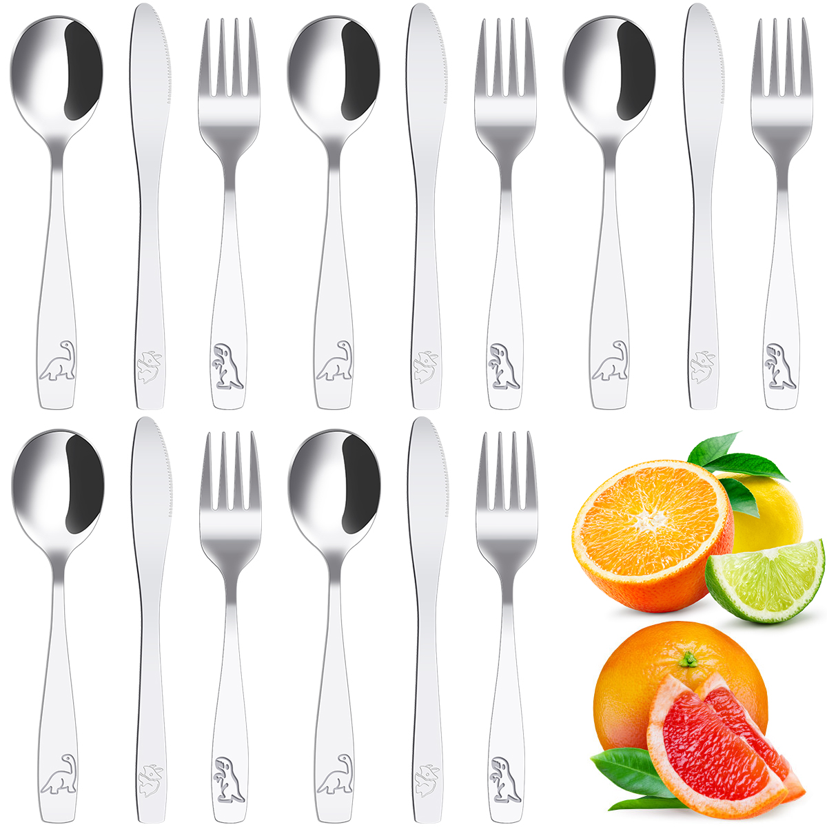 9/15Pcs Kids Silverware Set 410 Stainless Steel Kids Fork Spoon and Cutter Set Funny Dinosaur Flatware Set for Children Toddler: Silver