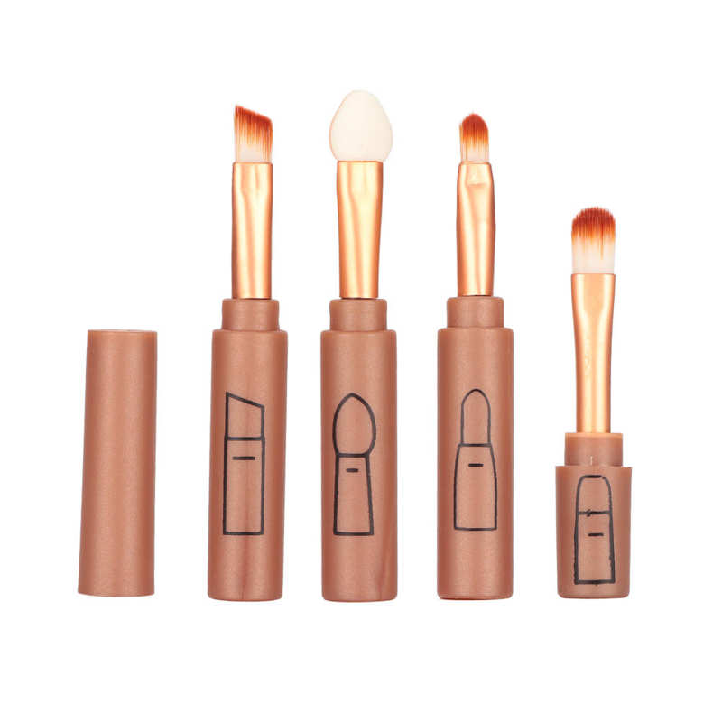 Pincel de labios telescópico completo 4 en 1, brochas de maquillaje telescópicas portátiles para mujer, para uso diario: Brown