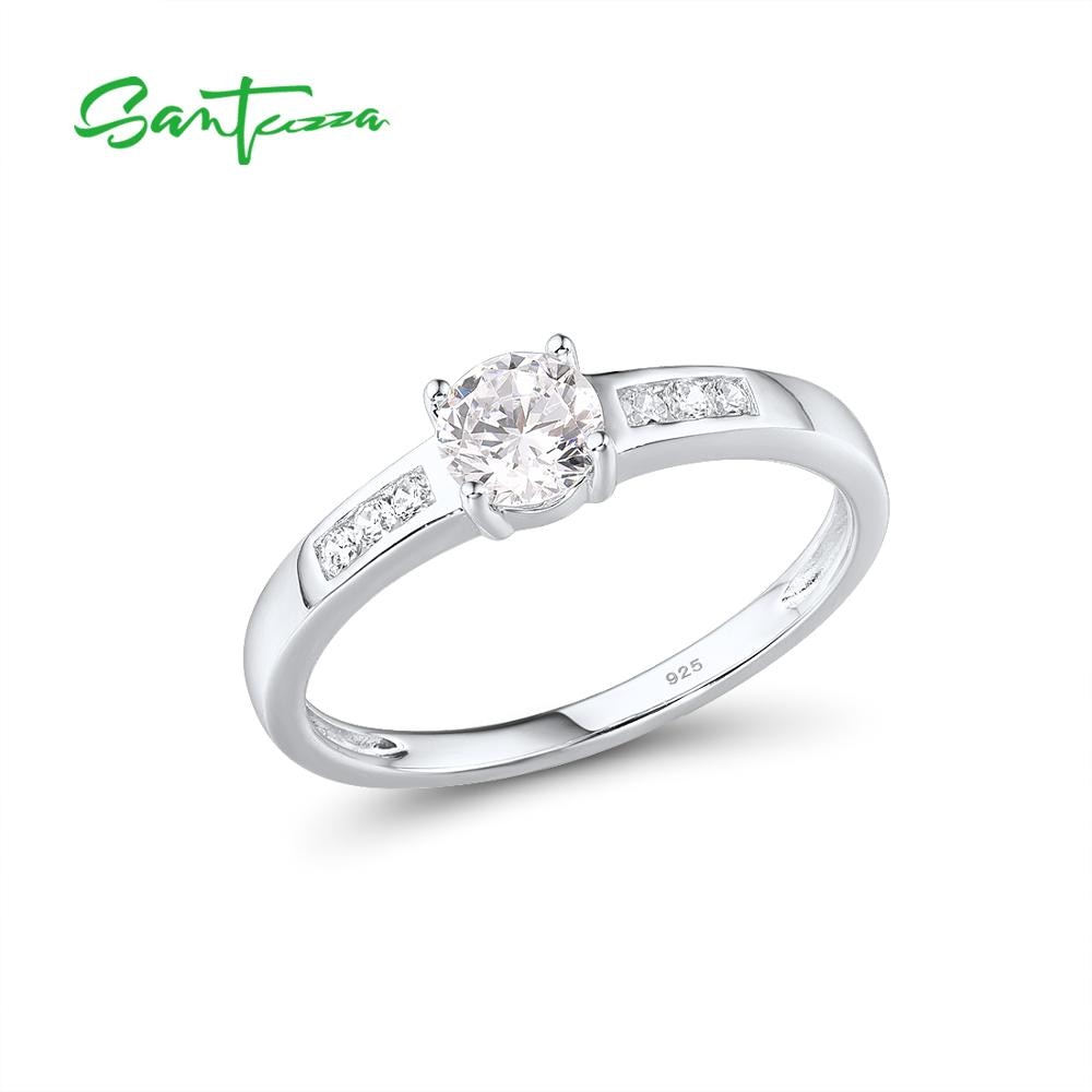 Santuzza925 Sterling Silver Rings For Woman Dazzling White Cubic Zirconia Silver Engagement Romantic Fine Jewelry Female Rings