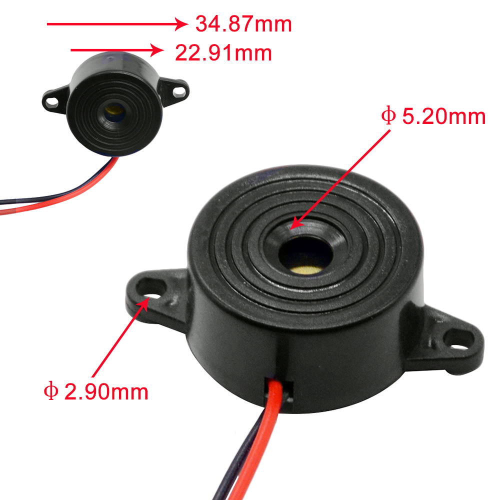 1 Pc 3-24V Zwart Nylon Piezo Elektronische Zoemer 23X12 Mm 95DB Continu Geluid Pieper met Vertind Koperdraad